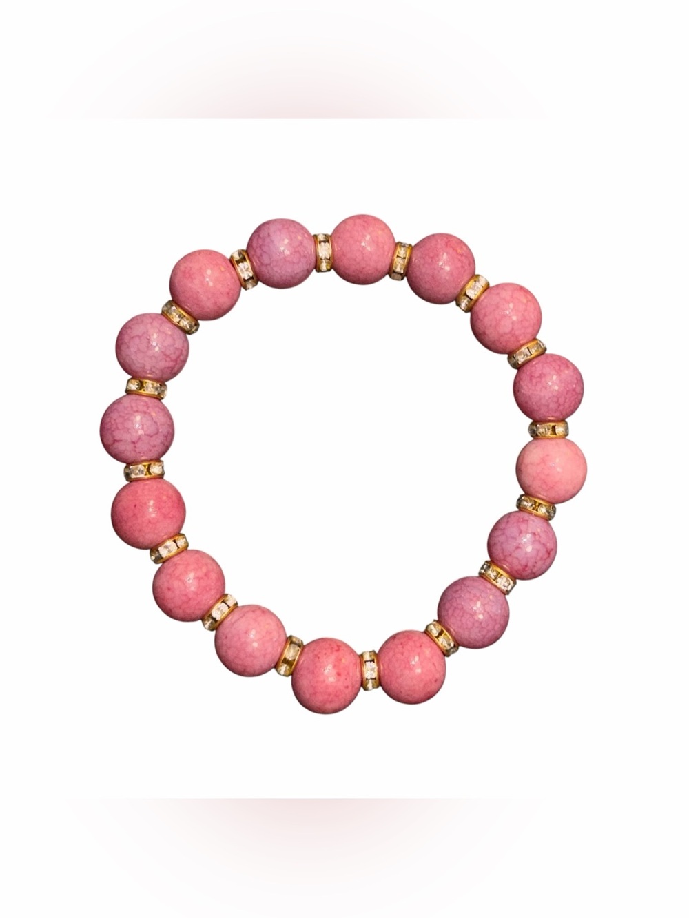 🚨SALE🚨Pink Beaded Stretch Bracelet with Gold Accents